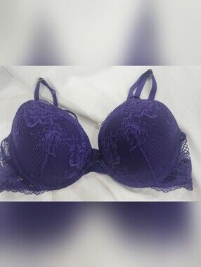 Victoria's Secret Very Sexy Deep Purple Floral Lace Push-Up Bra, Size 36B